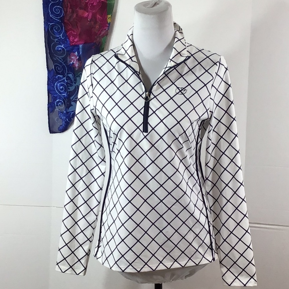 Kinona navy/white zip neck pullover athleisure top XS